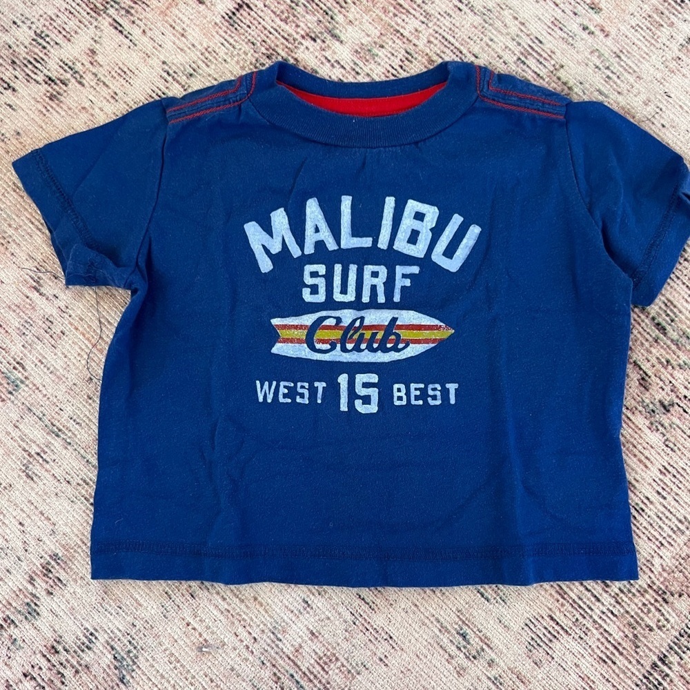 Cherokee Blue and Red Short Sleeve Tee with Surf Graphic